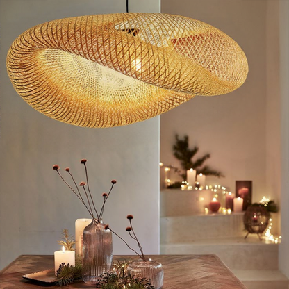Natural Elegance | Rattan Pendant Light with Adjustable Height | Organic Bamboo Design for Cozy Kitchen Pendant Lighting