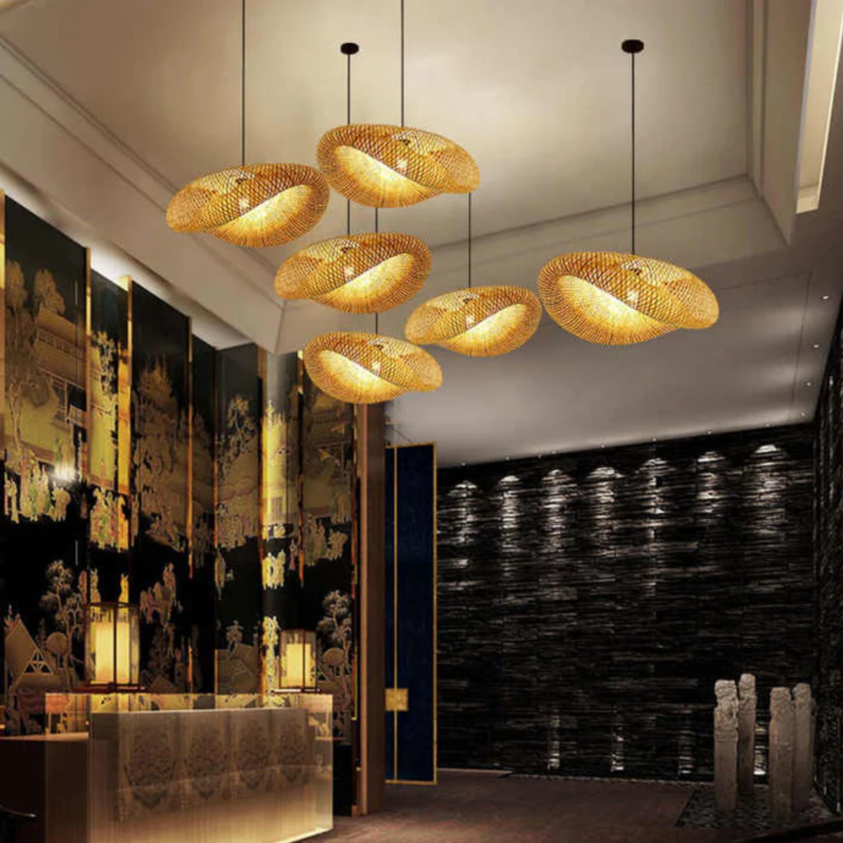 Natural Elegance | Rattan Pendant Light with Adjustable Height | Organic Bamboo Design for Cozy Kitchen Pendant Lighting