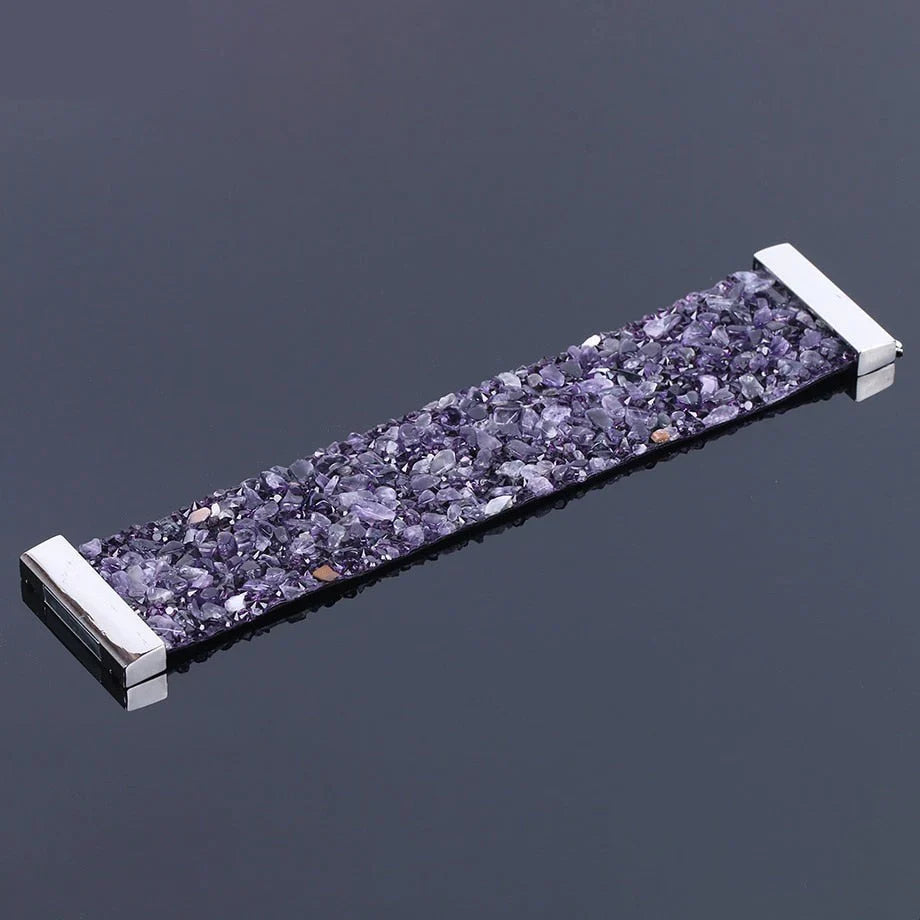 Natural Stone Crystal Mens Bracelet with Adjustable Leather Strap | Unique Accessory for Any Occasion