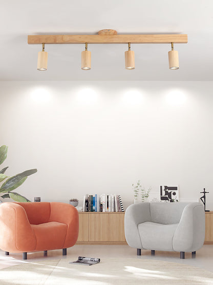 Multi-Head Track Spotlight with Wooden Shades for Kitchen, Dining Room & Living Room | Adjustable LED Rail Fixture | Rustic Farmhouse Ceilin