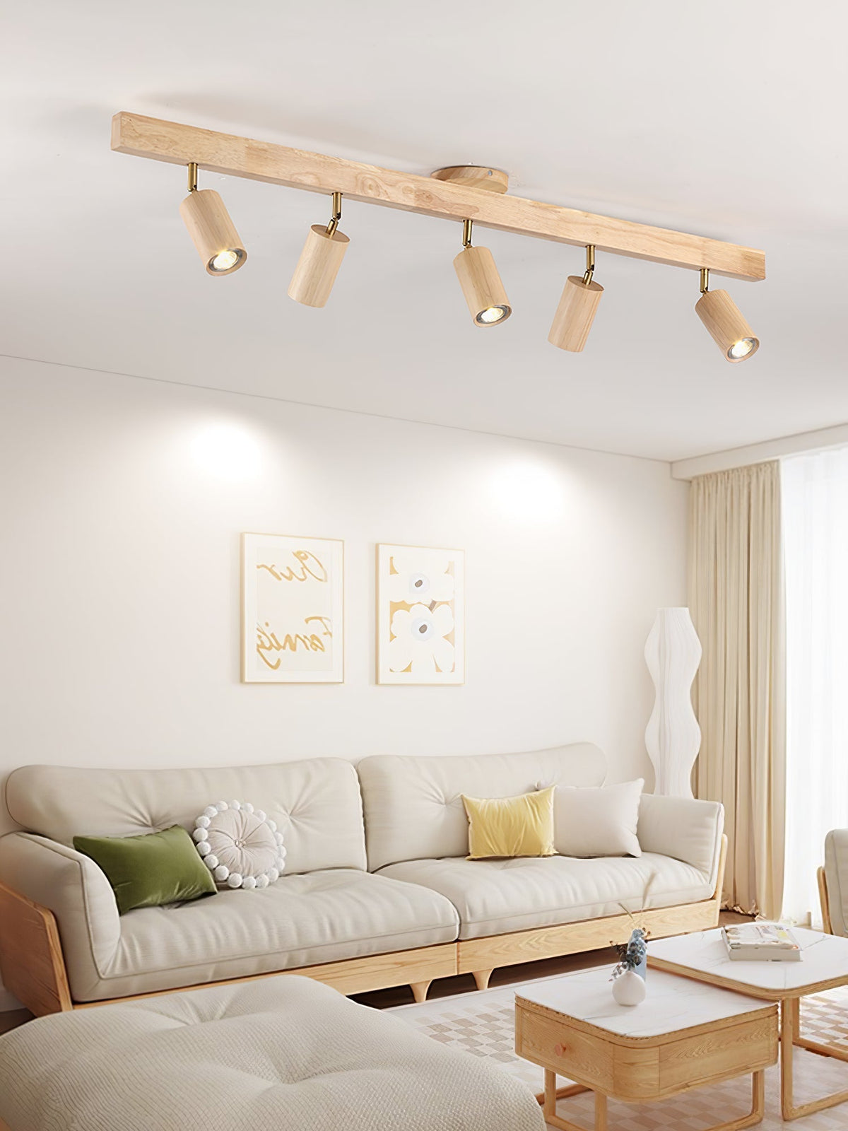 Multi-Head Track Spotlight with Wooden Shades for Kitchen, Dining Room & Living Room | Adjustable LED Rail Fixture | Rustic Farmhouse Ceilin