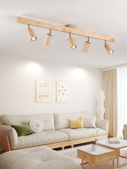 Multi-Head Track Spotlight with Wooden Shades for Kitchen, Dining Room & Living Room | Adjustable LED Rail Fixture | Rustic Farmhouse Ceilin