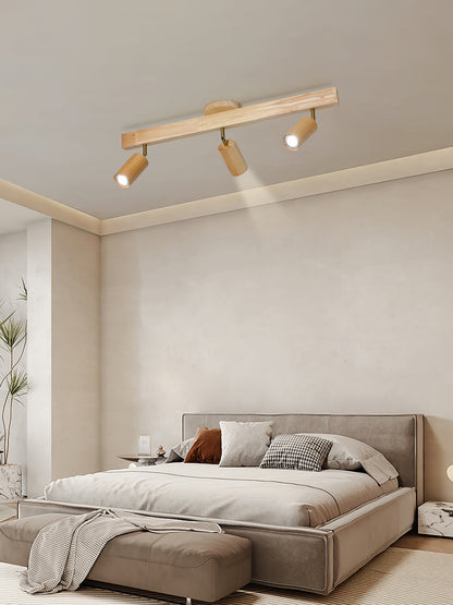 Multi-Head Track Spotlight with Wooden Shades for Kitchen, Dining Room & Living Room | Adjustable LED Rail Fixture | Rustic Farmhouse Ceilin