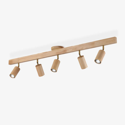 Multi-Head Track Spotlight with Wooden Shades for Kitchen, Dining Room & Living Room | Adjustable LED Rail Fixture | Rustic Farmhouse Ceilin