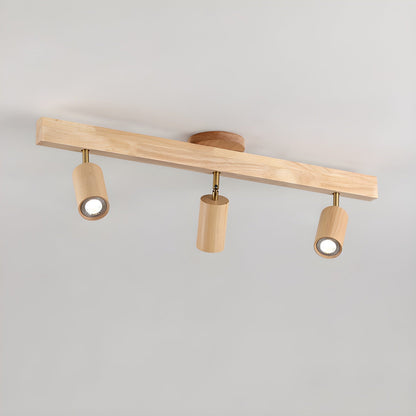 Multi-Head Track Spotlight with Wooden Shades for Kitchen, Dining Room & Living Room | Adjustable LED Rail Fixture | Rustic Farmhouse Ceilin