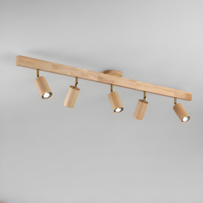 Multi-Head Track Spotlight with Wooden Shades for Kitchen, Dining Room & Living Room | Adjustable LED Rail Fixture | Rustic Farmhouse Ceilin