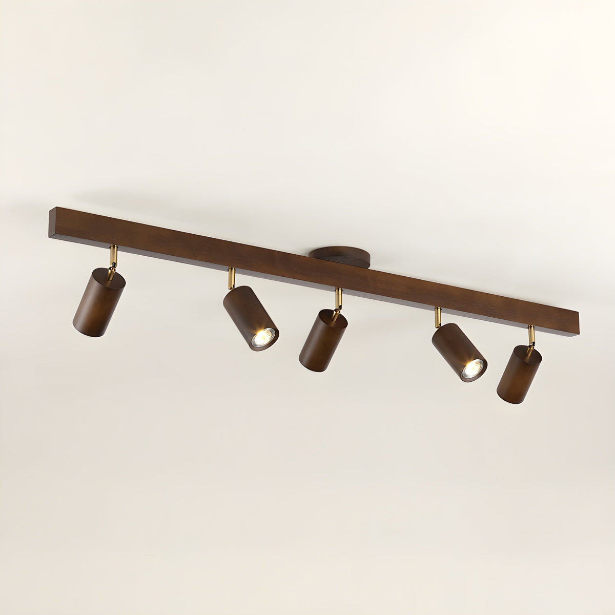 Multi-Head Track Spotlight with Wooden Shades for Kitchen, Dining Room & Living Room | Adjustable LED Rail Fixture | Rustic Farmhouse Ceilin