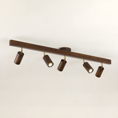 Multi-Head Track Spotlight with Wooden Shades for Kitchen, Dining Room & Living Room | Adjustable LED Rail Fixture | Rustic Farmhouse Ceilin