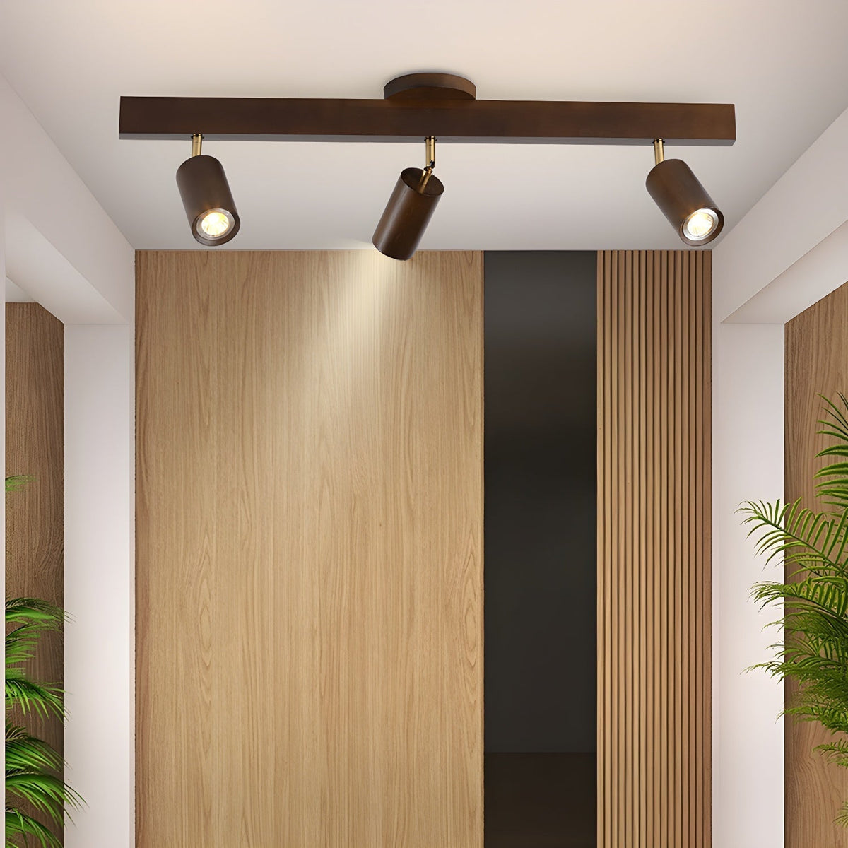Multi-Head Track Spotlight with Wooden Shades for Kitchen, Dining Room & Living Room | Adjustable LED Rail Fixture | Rustic Farmhouse Ceilin