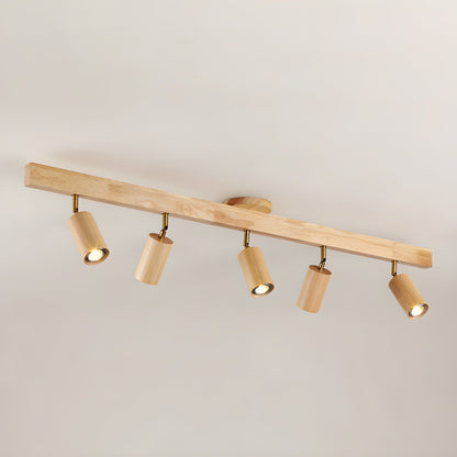 Multi-Head Track Spotlight with Wooden Shades for Kitchen, Dining Room & Living Room | Adjustable LED Rail Fixture | Rustic Farmhouse Ceilin