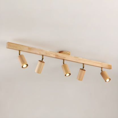 Multi-Head Track Spotlight with Wooden Shades for Kitchen, Dining Room & Living Room | Adjustable LED Rail Fixture | Rustic Farmhouse Ceilin
