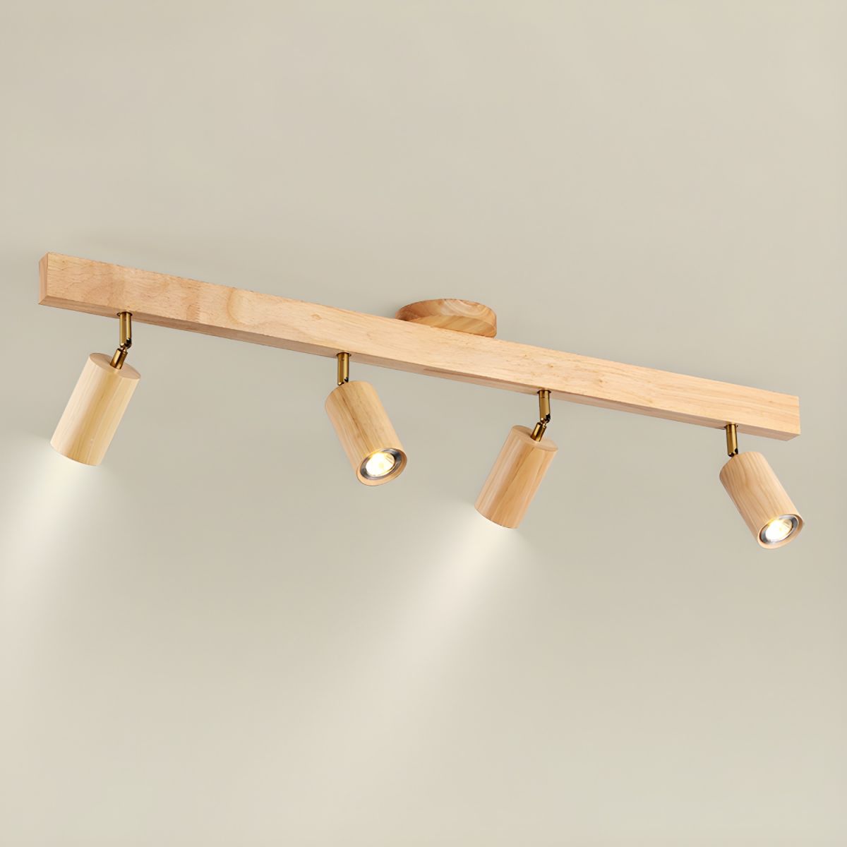 Multi-Head Track Spotlight with Wooden Shades for Kitchen, Dining Room & Living Room | Adjustable LED Rail Fixture | Rustic Farmhouse Ceilin