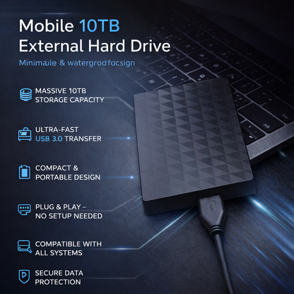 10TB Portable External Hard Drive USB 3.0 High-Speed Data Storage for PC Mac Linux Backup Photo Video Files