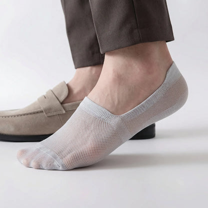 Low-Cut No-Show Socks with Grip Heel for Men – Invisible Under Sneakers & Loafers – Breathable Mesh – 6 Colors
