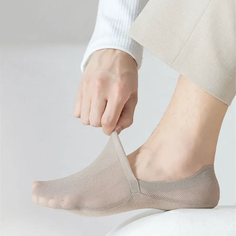 Low-Cut No-Show Socks with Grip Heel for Men – Invisible Under Sneakers & Loafers – Breathable Mesh – 6 Colors