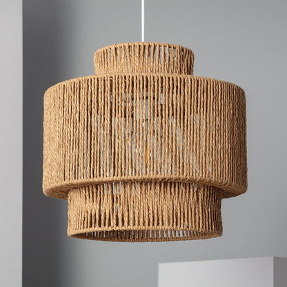 Woven Raffia Hanging Lamp 16-Inch Natural Fiber Shade Boho Dining Room Pendant Light with E27 Socket for Kitchen Island Living Room