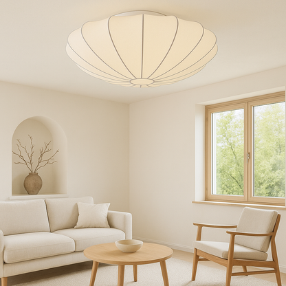 Flush Mount Round Light Fixture White Silk Shade 31.5 Inch Warm Glow for Bedrooms Living Rooms Modern Minimalist Home Overhead Lighting