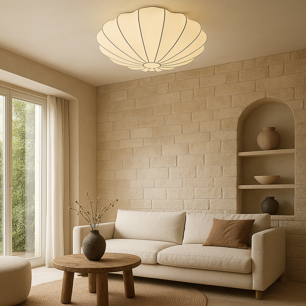 Flush Mount Round Light Fixture White Silk Shade 31.5 Inch Warm Glow for Bedrooms Living Rooms Modern Minimalist Home Overhead Lighting
