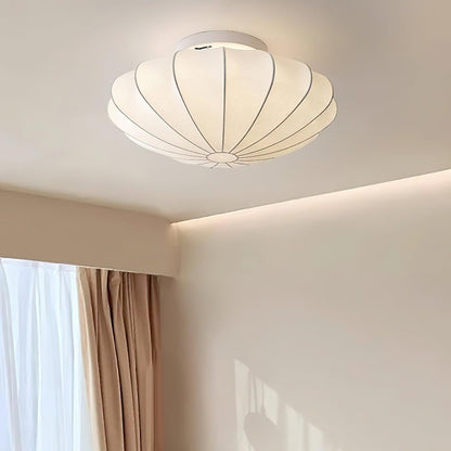 Flush Mount Pendant with Silk Shade White Metal Base for Bedroom Living Room Hallway Soft Glow E26 Socket 40W Compatible Wall or Ceiling Ins