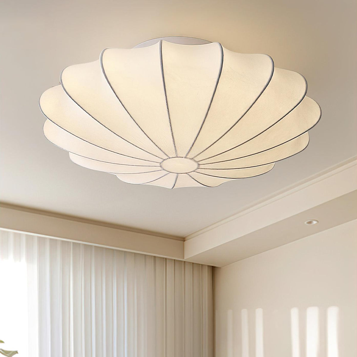 Flush Mount Pendant with Silk Shade White Metal Base for Bedroom Living Room Hallway Soft Glow E26 Socket 40W Compatible Wall or Ceiling Ins