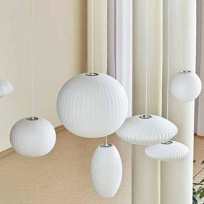 Steel Wire Silk Shade Ceiling Light 20 in White for Kitchen Island Dining Room Modern Pendant Lamp Hanging Fixture Adjustable Cord E26 Base