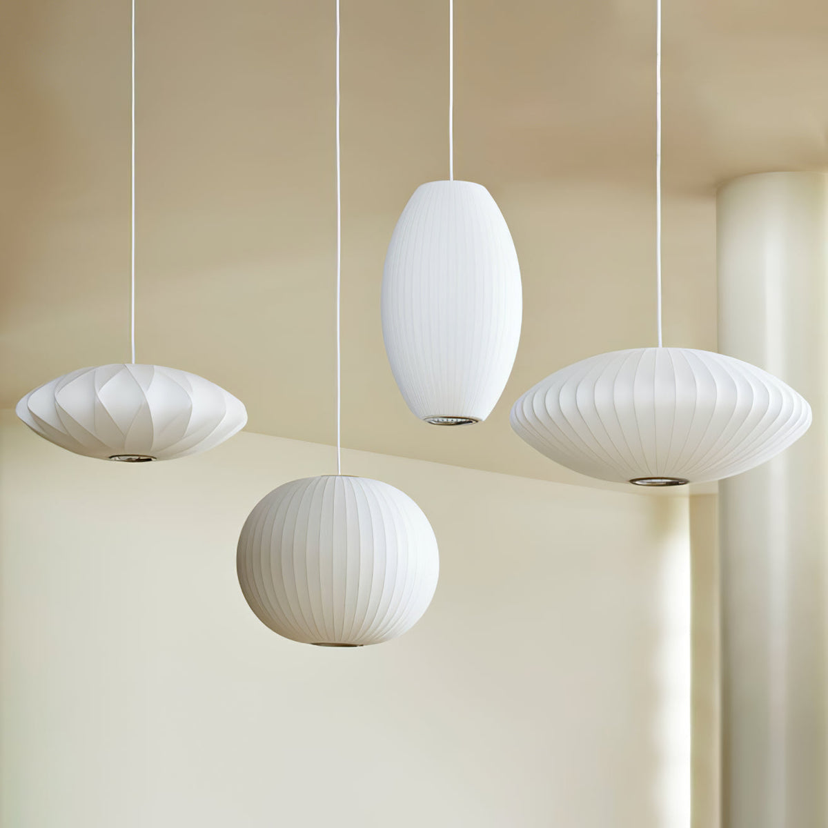 Steel Wire Silk Shade Ceiling Light 20 in White for Kitchen Island Dining Room Modern Pendant Lamp Hanging Fixture Adjustable Cord E26 Base
