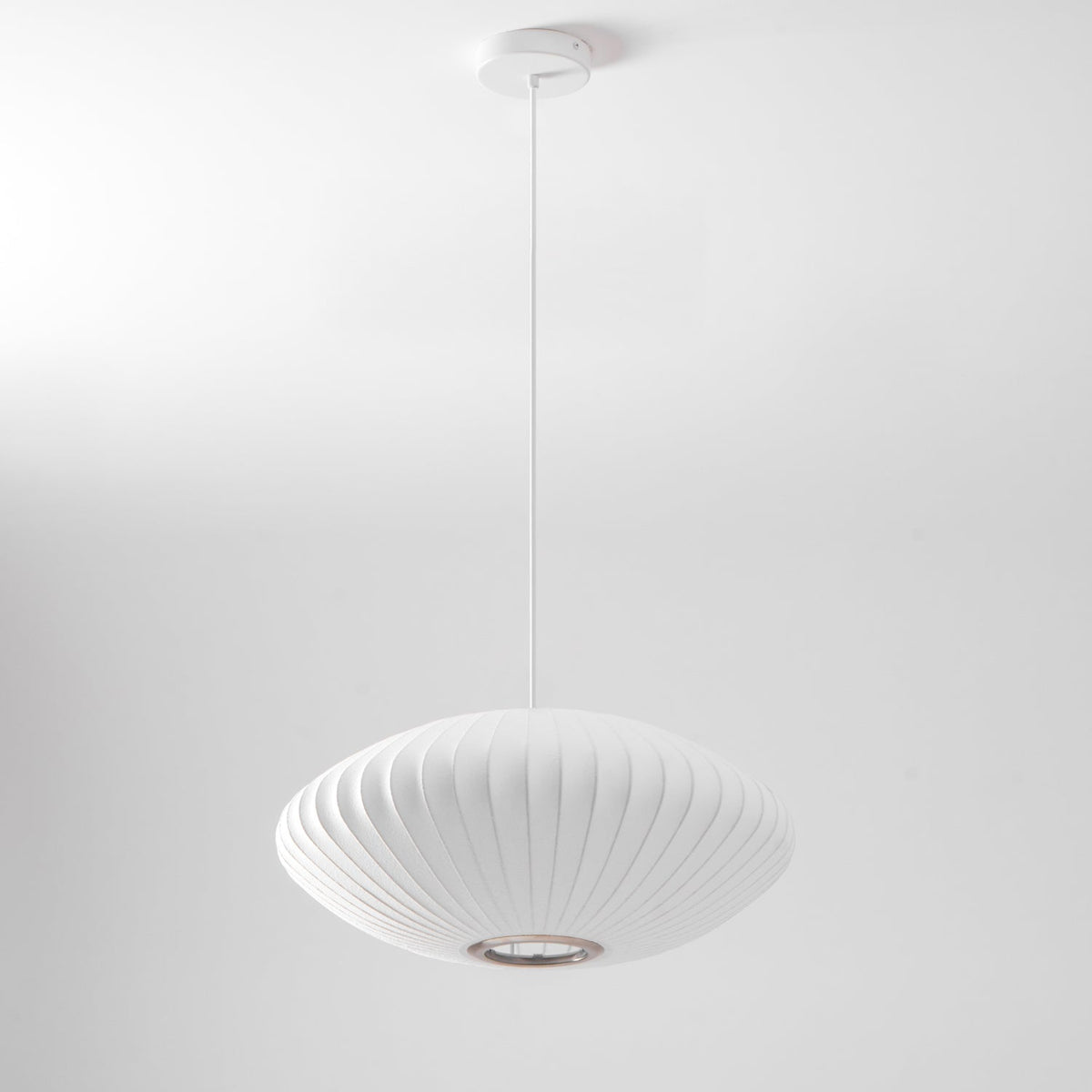 Steel Wire Silk Shade Ceiling Light 20 in White for Kitchen Island Dining Room Modern Pendant Lamp Hanging Fixture Adjustable Cord E26 Base