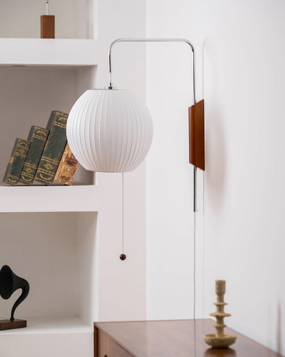 Swivel Sphere Wall Light with Adjustable Cord 15.7 in Walnut Chrome Finish Plug-In LED Sconce for Bedroom Office Living Room