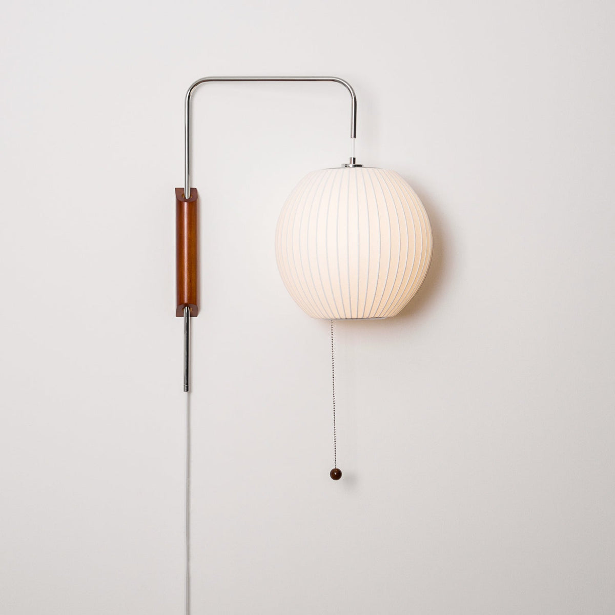 Swivel Sphere Wall Light with Adjustable Cord 15.7 in Walnut Chrome Finish Plug-In LED Sconce for Bedroom Office Living Room