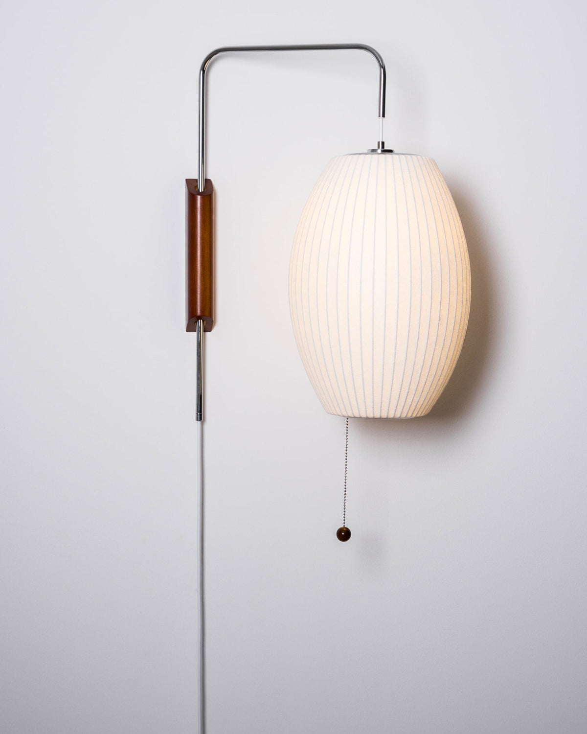 Swivel Sphere Wall Light with Adjustable Cord 15.7 in Walnut Chrome Finish Plug-In LED Sconce for Bedroom Office Living Room