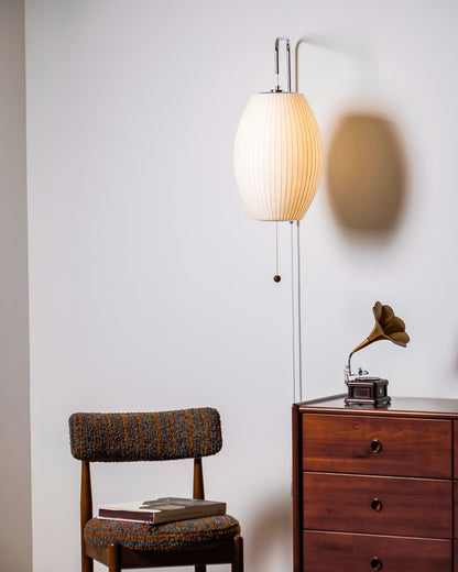 Swivel Sphere Wall Light with Adjustable Cord 15.7 in Walnut Chrome Finish Plug-In LED Sconce for Bedroom Office Living Room