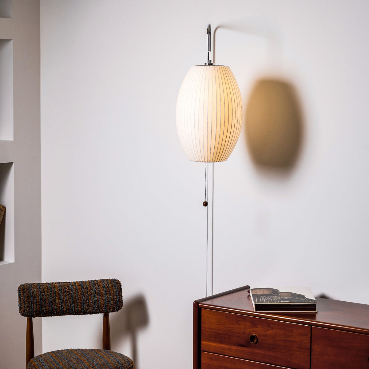 Swivel Sphere Wall Light with Adjustable Cord 15.7 in Walnut Chrome Finish Plug-In LED Sconce for Bedroom Office Living Room