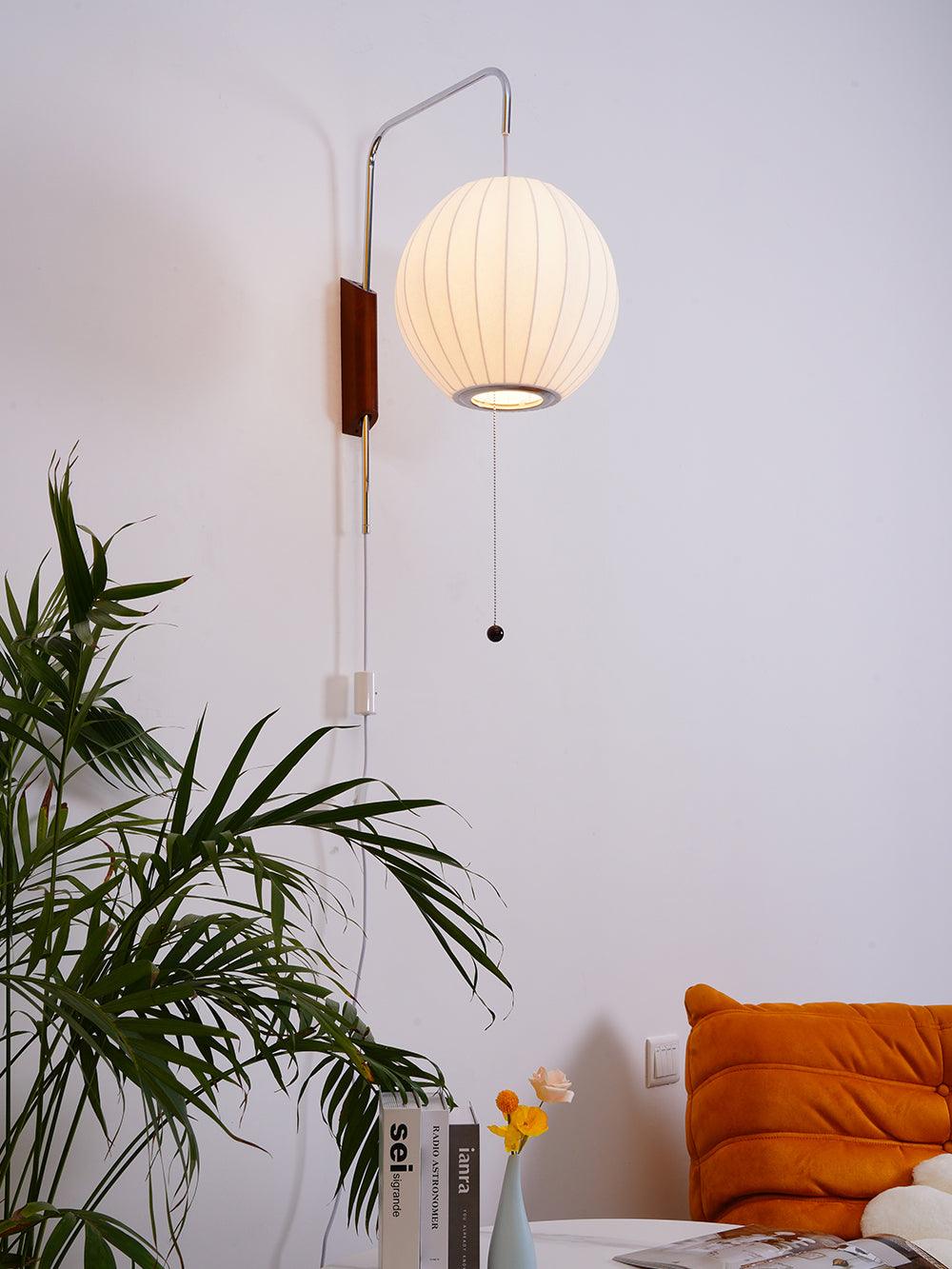 Swivel Sphere Wall Light with Adjustable Cord 15.7 in Walnut Chrome Finish Plug-In LED Sconce for Bedroom Office Living Room