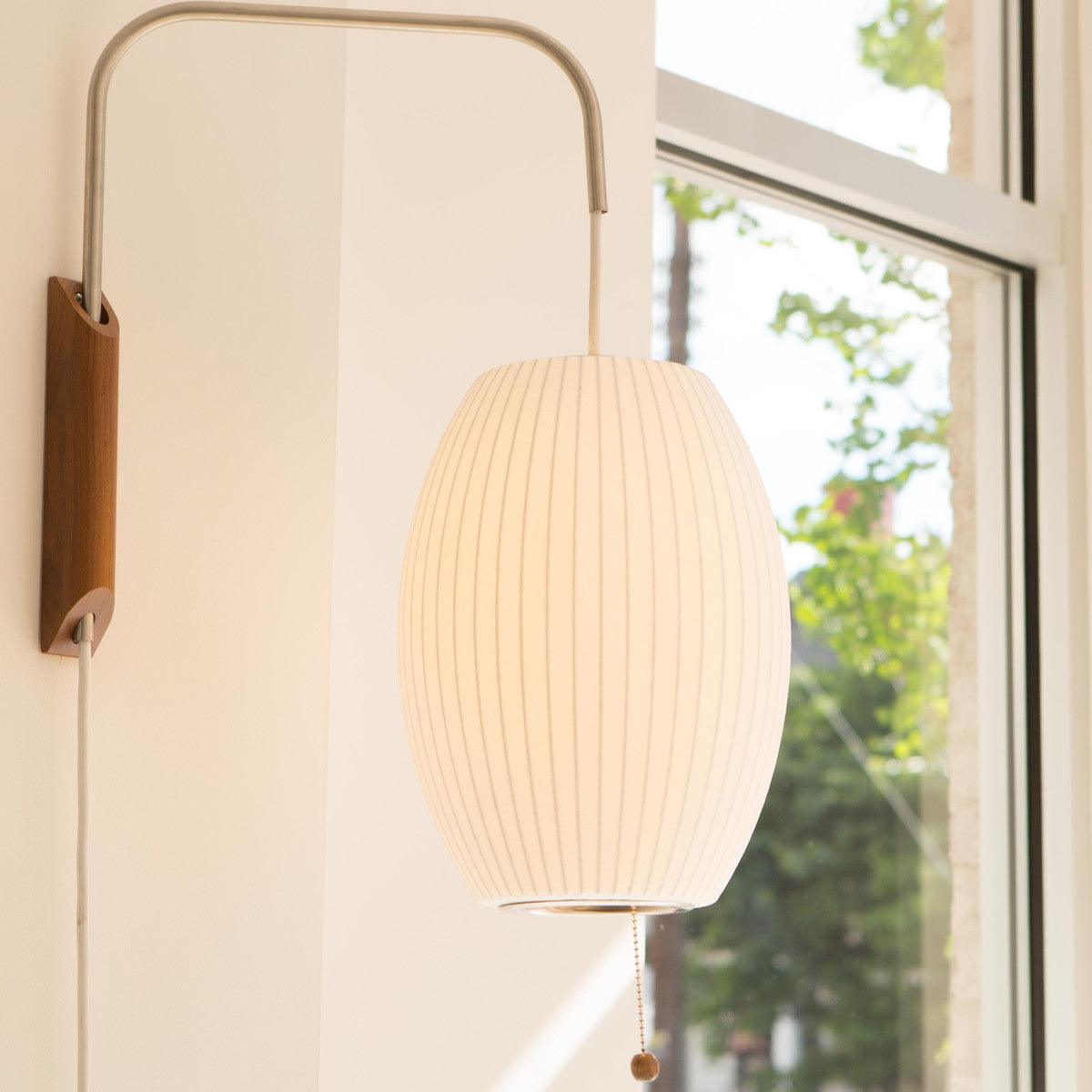 Swivel Sphere Wall Light with Adjustable Cord 15.7 in Walnut Chrome Finish Plug-In LED Sconce for Bedroom Office Living Room