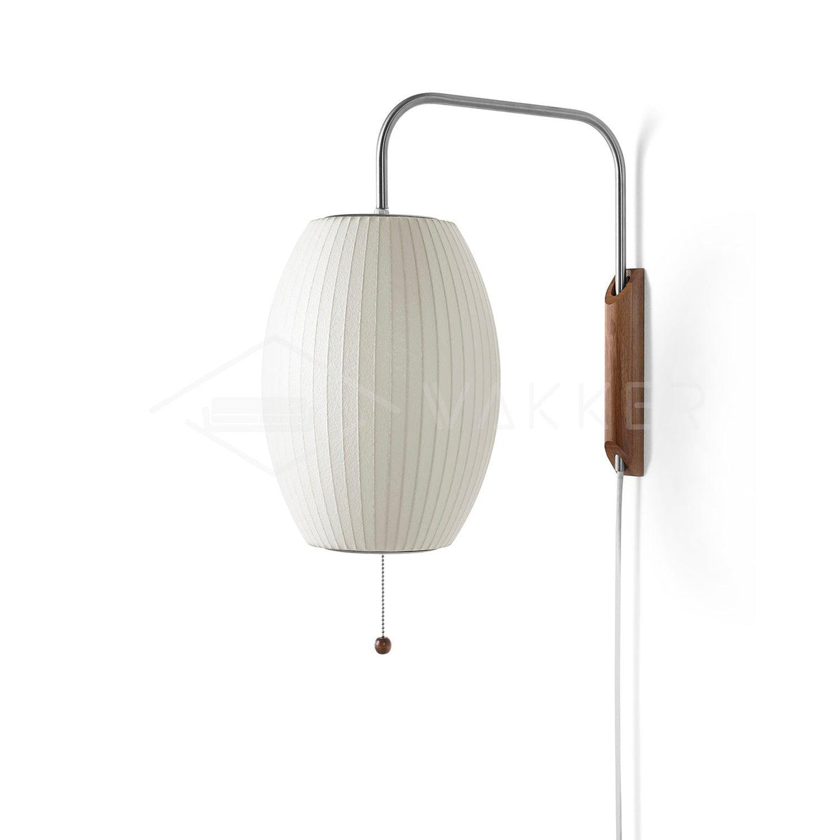 Swivel Sphere Wall Light with Adjustable Cord 15.7 in Walnut Chrome Finish Plug-In LED Sconce for Bedroom Office Living Room