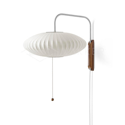 Swivel Sphere Wall Light with Adjustable Cord 15.7 in Walnut Chrome Finish Plug-In LED Sconce for Bedroom Office Living Room