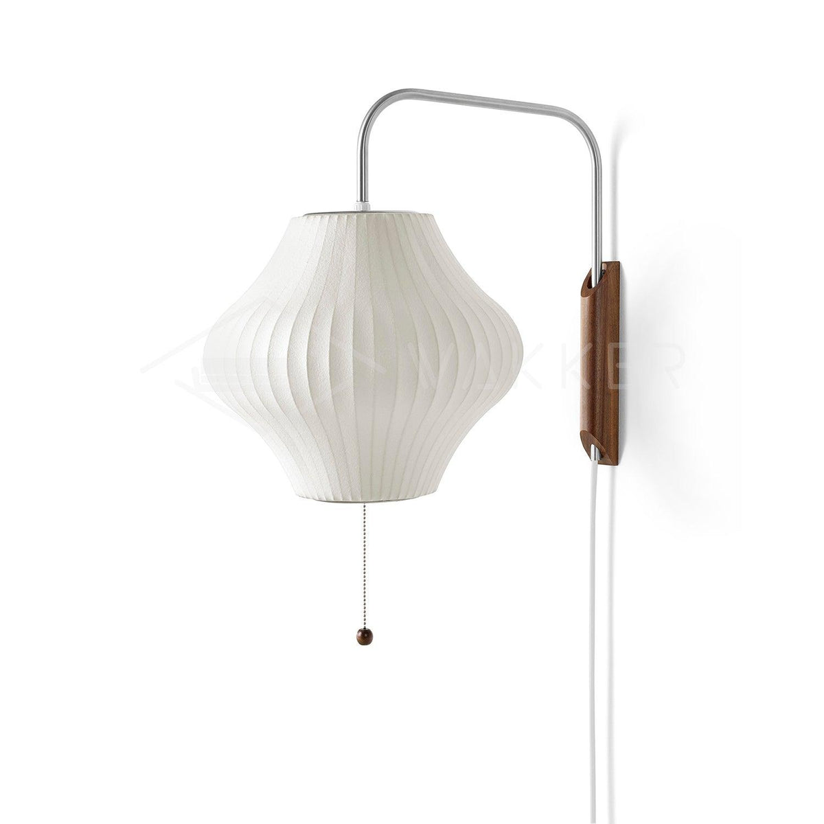 Swivel Sphere Wall Light with Adjustable Cord 15.7 in Walnut Chrome Finish Plug-In LED Sconce for Bedroom Office Living Room