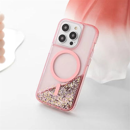 Glitter Liquid Quicksand MagSafe iPhone Case with Anti-Fingerprint TPU Shockproof Protection for iPhone 13 14 15 16 17 Pro Max Air