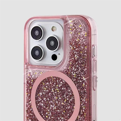 Glitter Liquid Quicksand MagSafe iPhone Case with Anti-Fingerprint TPU Shockproof Protection for iPhone 13 14 15 16 17 Pro Max Air