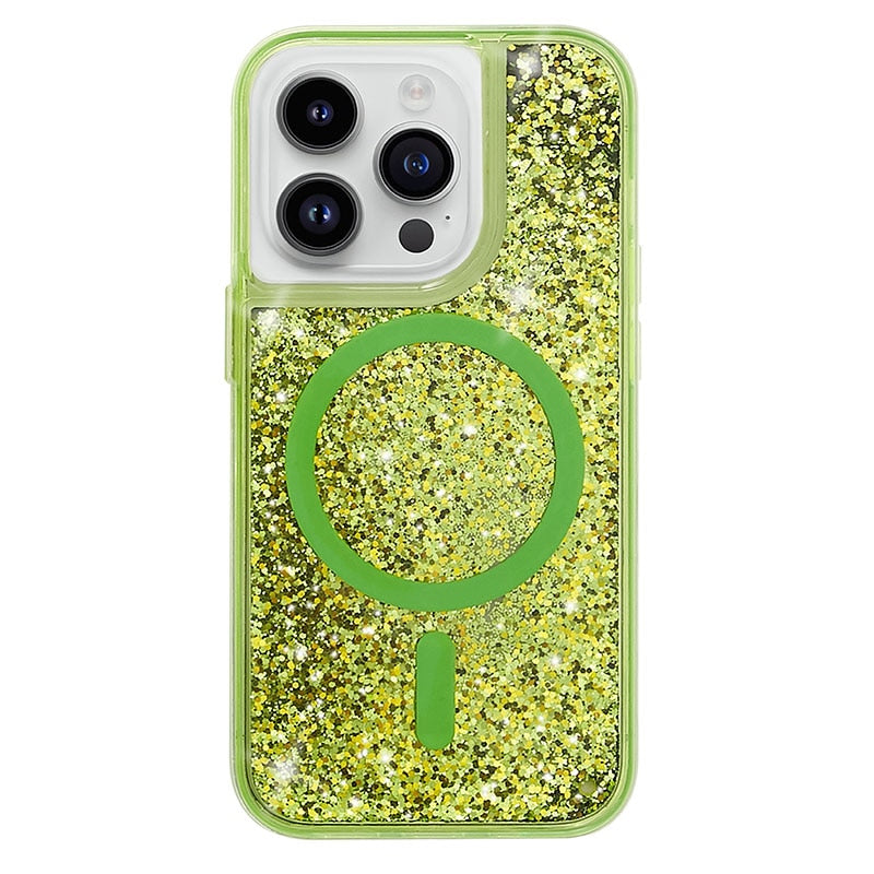 Glitter Liquid Quicksand MagSafe iPhone Case with Anti-Fingerprint TPU Shockproof Protection for iPhone 13 14 15 16 17 Pro Max Air