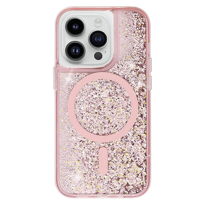 Glitter Liquid Quicksand MagSafe iPhone Case with Anti-Fingerprint TPU Shockproof Protection for iPhone 13 14 15 16 17 Pro Max Air