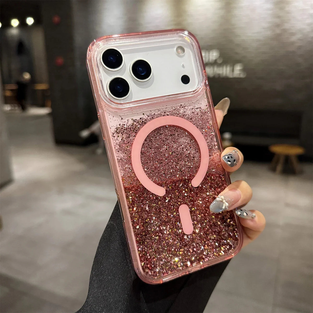 Glitter Liquid Quicksand MagSafe iPhone Case with Anti-Fingerprint TPU Shockproof Protection for iPhone 13 14 15 16 17 Pro Max Air