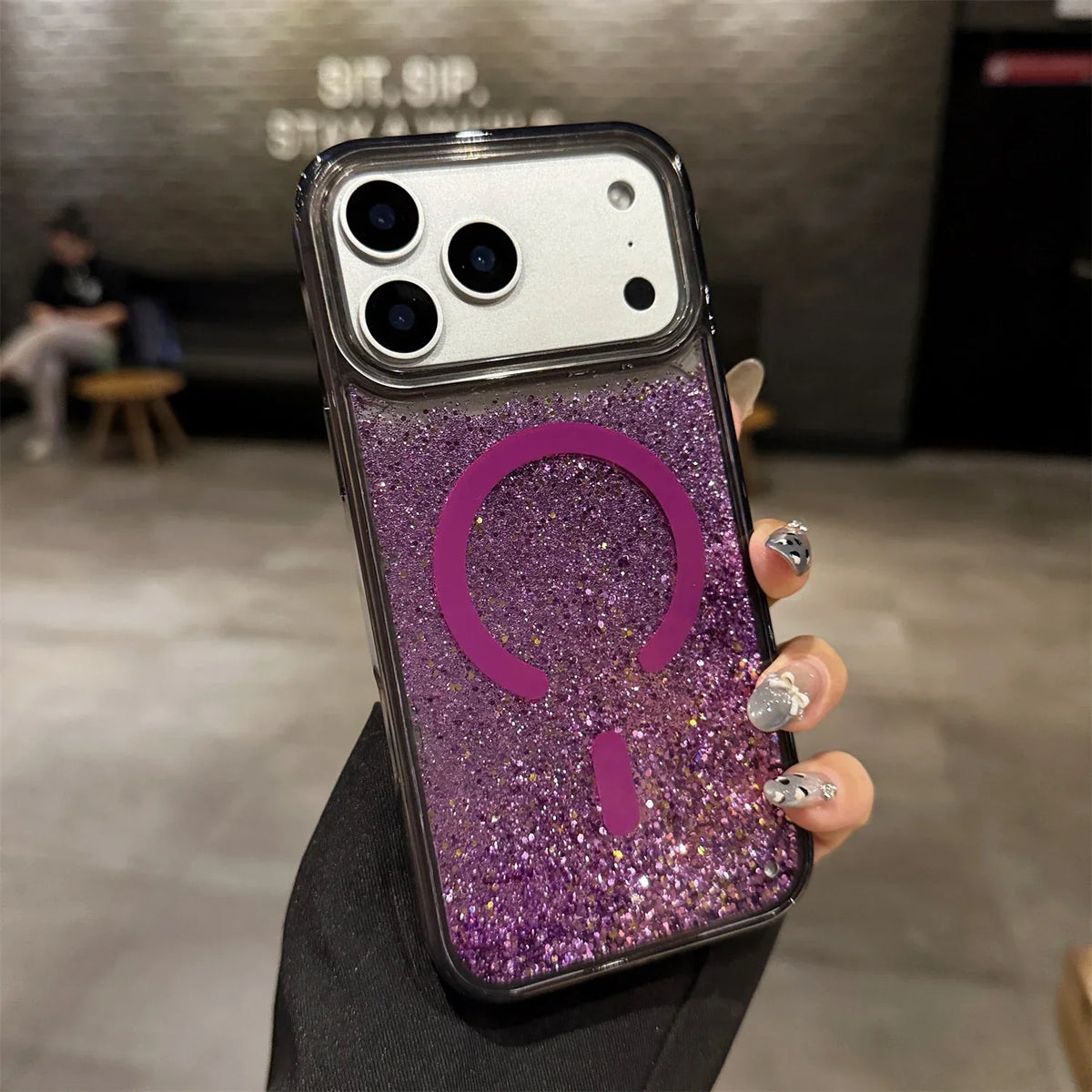 Glitter Liquid Quicksand MagSafe iPhone Case with Anti-Fingerprint TPU Shockproof Protection for iPhone 13 14 15 16 17 Pro Max Air