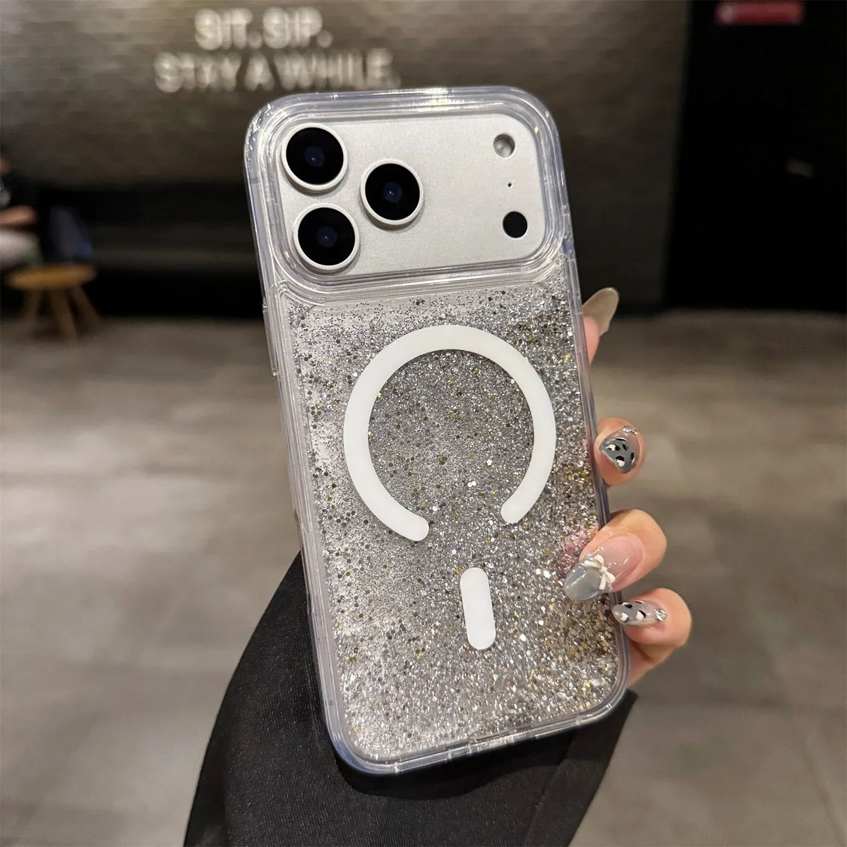 Glitter Liquid Quicksand MagSafe iPhone Case with Anti-Fingerprint TPU Shockproof Protection for iPhone 13 14 15 16 17 Pro Max Air