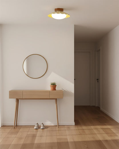 Flush Mount LED Ceiling Light 9.8 in Metal & Polymer Scalloped Fixture Warm White 3000K Bedroom Living Room Hallway Wall or Ceiling Damp Rat