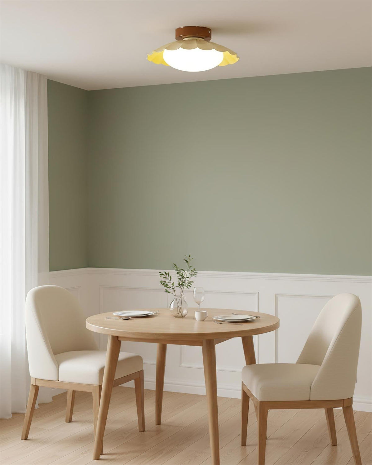 Flush Mount LED Ceiling Light 9.8 in Metal & Polymer Scalloped Fixture Warm White 3000K Bedroom Living Room Hallway Wall or Ceiling Damp Rat