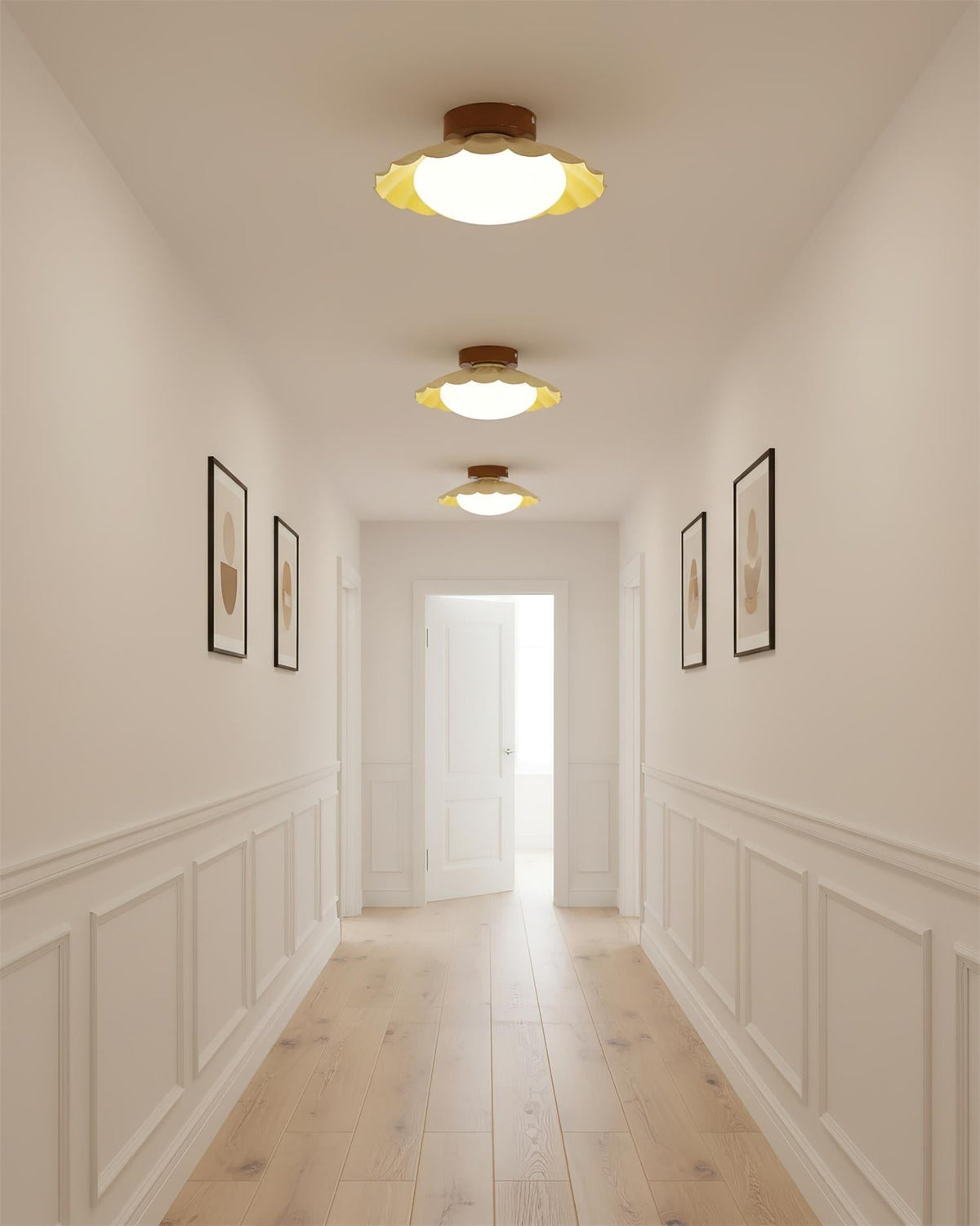 Flush Mount LED Ceiling Light 9.8 in Metal & Polymer Scalloped Fixture Warm White 3000K Bedroom Living Room Hallway Wall or Ceiling Damp Rat