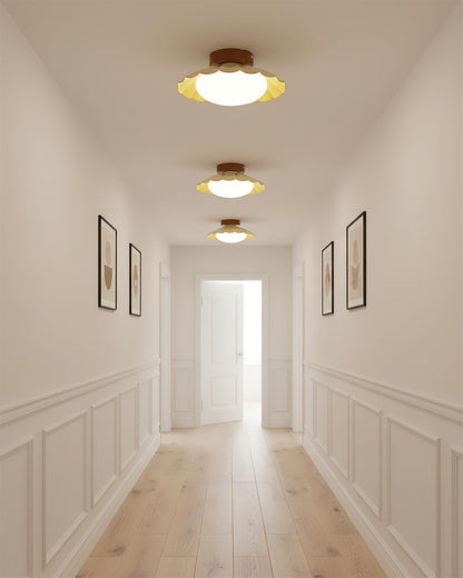 Flush Mount LED Ceiling Light 9.8 in Metal & Polymer Scalloped Fixture Warm White 3000K Bedroom Living Room Hallway Wall or Ceiling Damp Rat