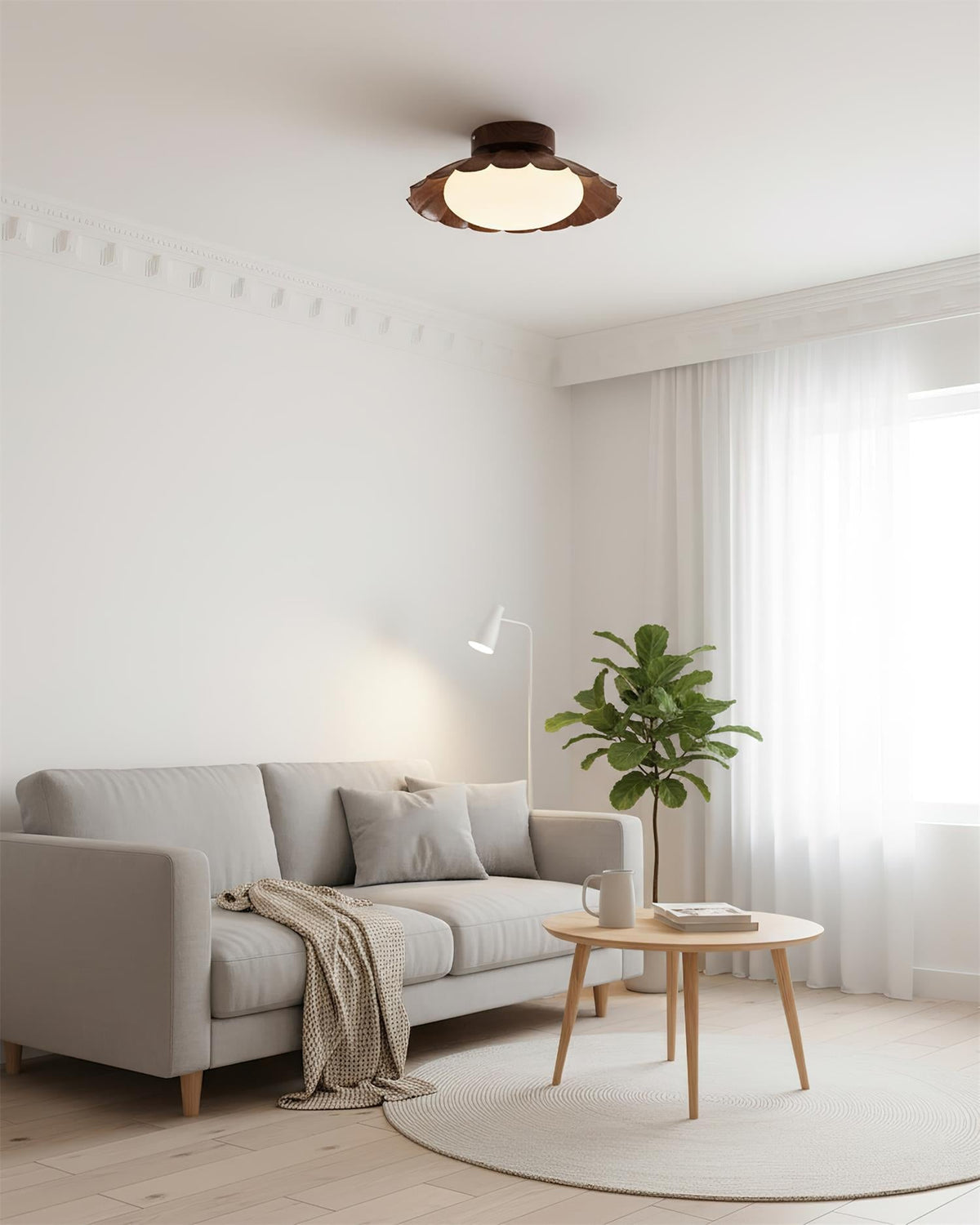 Flush Mount LED Ceiling Light 9.8 in Metal & Polymer Scalloped Fixture Warm White 3000K Bedroom Living Room Hallway Wall or Ceiling Damp Rat