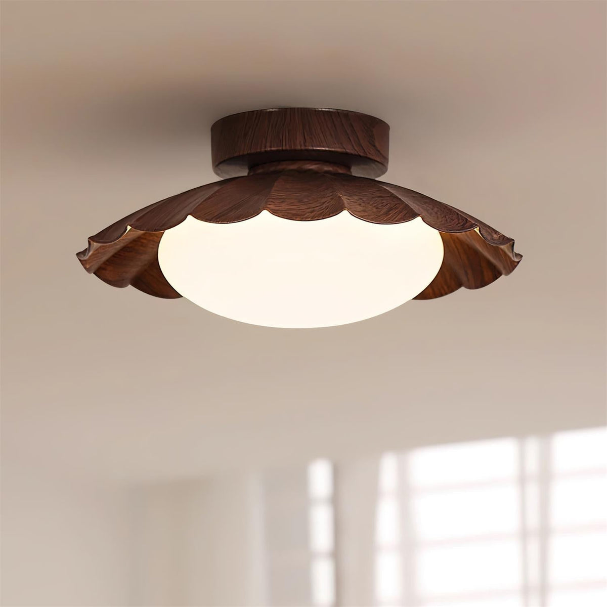 Flush Mount LED Ceiling Light 9.8 in Metal & Polymer Scalloped Fixture Warm White 3000K Bedroom Living Room Hallway Wall or Ceiling Damp Rat